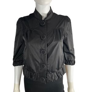 Bizz Half Sleeve Button Up Jacket Black Ruffle